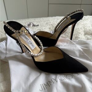 Jimmy Choo Saeda black suede crystal heels (42)